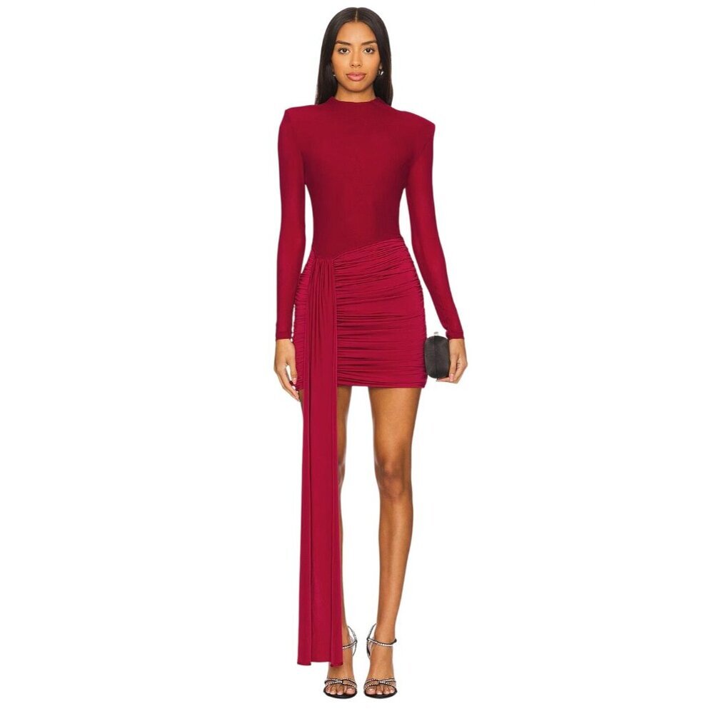 Nookie Enigma Mini Dress in Ruby X-Small New Womens Long Sleeve Cocktail